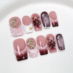 10Pcs 3D Green Flower Handmade Press on Nails French Fake Nails Wearable Stick-on Nails False Nail Uñas Накладные Ногти 네일팁