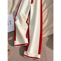 White Red Patchwork Thicked Warm Pants for Women Y2k Straight Loose Wide Leg Pants 2025 Spring New High Waist Trousers