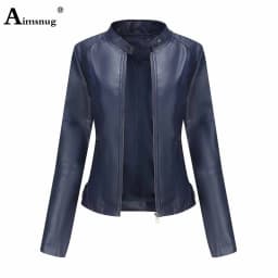 Yellow Red Faux Pu Leather Jackets 2025 Spring Autumn Fashion Zip up Top Outerwear Lady Basic Coats Plus Size Female Jackets New