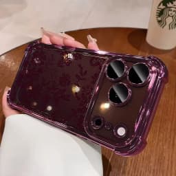 Luxury Burgundy Lace Electroplated Case for Iphone 18 Pro Max 17 16 15 14 11 12 13 Pro Max Plus Air 16e Shockproof Airbag Cover