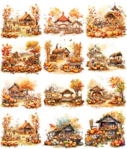 12Pcs/Pack Autumn Pumpkin Farm Sticker DIY Craft Scrapbooking Album Junk Journal Decorative Stickers