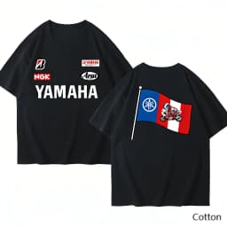 2026 YAMAHA White Oversized Retro Racing Print Cotton T-Shirt Unisex Breathable Biker Street Top