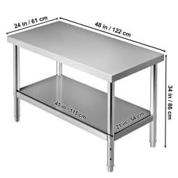 SucceBuy Stainless Steel Prep Table 550lbs Load Capacity Heavy Duty Metal Worktable with Adjustable Undershelf Workstation