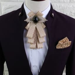 Men Ribbon Bow Tie Handkerchief Women pre-fold Brooches Pocket Square Neck Tie Set Groom Wedding Party Rhinestone Boys Bowtie