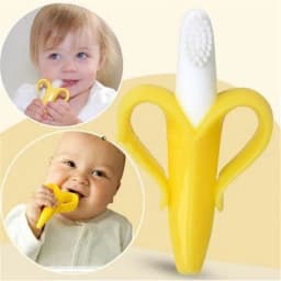 Banana Baby Teether Toy Silicone Training Toothbrush, BPA-Free Infant Gum Massager, Toddler Chew Teething Soother