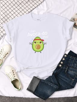 female T shirt Avocado for arm exercise I CAN DO THIS letter print topS women oversize kawaii Soft O-neck lady cozy slim clothes