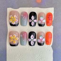 10Pcs 3D Green Flower Handmade Press on Nails French Fake Nails Wearable Stick-on Nails False Nail Uñas Накладные Ногти 네일팁