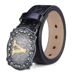 Western Belt Men Genuine Leather Belts for Men Women Cowboy Cowgirl Big Letters Buckle Gold Male Belts Long Black Brown Quality