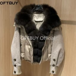 OFTBUY New Winter Warm Cropped Natural Fur Down Cclothing Women Short Duck Down Jacket Real Fox Fur Collar Puffer Coat Female
