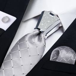 DiBanGu Business Plaid Black Solid Luxury Elegant Silk Ties for Men Designer Tie Buckle Handkerchief Cufflinks Wedding Accessory
