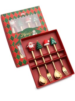 2/4/6Pcs Christmas Fork And Spoon Set,Stainless Steel Creative Tableware,Coffee Tea Dessert Forks And Spoons Gift Set