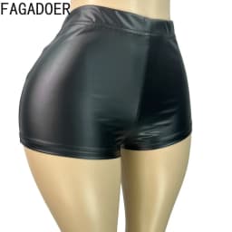 FAGADOER Sexy Leather Patchwork Shorts for Woman Solid Color High Waist Elasticity Shorts Female Streetwear Bottoms 2025 New