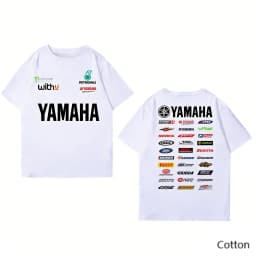 2026 YAMAHA White Oversized Retro Racing Print Cotton T-Shirt Unisex Breathable Biker Street Top
