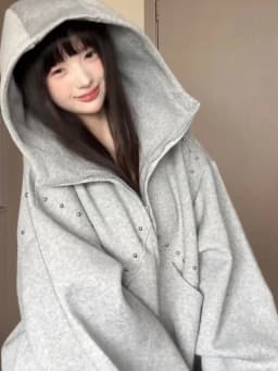 Original Design Rivet Patchwork Hoodie Men's Autumn American High Street Couple Open Cardigan Jaet Loose Fit Kangaroo...