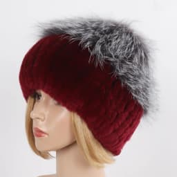 Women's Winter Warm Genuine Fur Hat Scarf Set Real Rex Rabbit Fur Cap with Silver Fox Scarves 2-Piece Natural Fashion Accessory