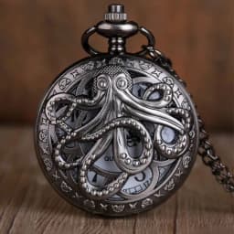 Vintage Hollow Octopus Pattern Pocket Watch Steampunk Quartz Pocket Watch with Chain Necklace Antique Collectible Pendant Clock