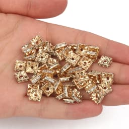 50pcs Square Rhinestone Crystal Spacer Beads 6 8mm Silver Plated Rondelle Loose Beads for DIY Bracelets Jewelry Making Crafts