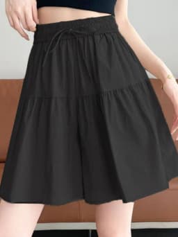 Ice Silk Casual Bloom Short Pants Women's High Waist Loose Thin Wide Leg Five-Quarter Length Commute Style Korean Fashion