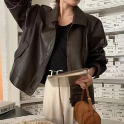 Chic Women's Leather Jacket Coat Vintage Collar Loose Versatile BF Style Motorcycle Clothes Spring 2024 New Arrival