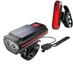 Solar Power Bike Light with Horn Bicycle Headlight Flashlight Taillight Cycling Front Rear Lamp Bike Light Set for Night Riding