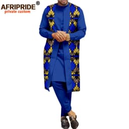 African Traditional Clothing for Men Print Coats Dashiki Shirts and Ankara Pants 3 Piece Set Tribal Outfits Plus Size A2016034