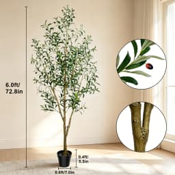 Olive Trees Artificial Indoor, 5.25/6.10/7.10FT Tall Faux Olive Tree with Black Pot, Artificial Plants with Natural Wood Trunk and Lifelike Fruits for Home Office Decor
