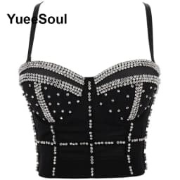 Black Y2K Tops White Rhinestone Sequins Tassel Slim Crop Top New Gothic Party Club Wedding High Street Sexy Corset Top Camis
