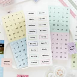 Journal GO 30pcs Mixed Material Date Planner Stickers PET & Washi Paper Index Sticker for Scrapbooking Colorful Number Month