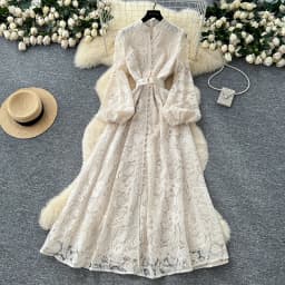 Spring Autumn High End Elegant Birthday Party Women's Dress New French Hook Flower Single Breasted Slim Lace Long Dress S89
