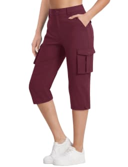 TACVASEN Summer Quick Dry Cargo Capri Pants Womens Outdoor Hiking Knee Length Joggers Lightweight Waterproof Shorts 6 Pockets