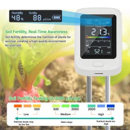Yieryi Rechargeable 6-in-1 Soil PH Tester Moisture/Fertility/Sunlight/Temp/pH Meter Earth Nutrient Analyzer for Gardening Farm