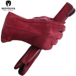 Colored Suede women's leather gloves,warm winter gloves,High-end leather gloves women,winter sheepskin women's gloves-2007