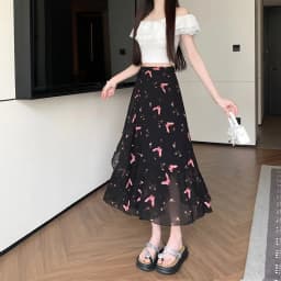 High Waist A-Line Floral Print Chiffon Halter Neck Dress Women's Summer New Style Belted Wrap Skirt Casual Polyester Fiber
