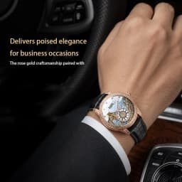 Men's Automatic Great Wall Mechanical Watch Luminous Skeleton Two Hands Small Second Sub Dial 30M Water Resistant 43MM Large Dia