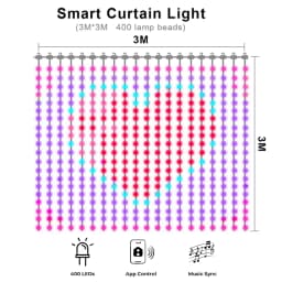 Smart Curtain Lights Curtain String Lights Waterproof DIY Color Pattern Text Music Sync for Xmas Indoor Outdoor Backdrop Decor