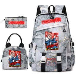 Chainsaw Man Anime Print Student Backpack Set for Girls with Lunch Bag Pencil Case School Daily Use