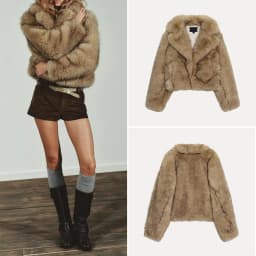 Artificial Fur Effect Short Coat Women's Autumn 2025 New Style V-Neck Long Sleeve Standard Fit Jacket by Zadata for Daily Use