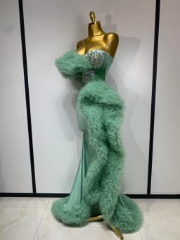 Women Luxury Sparkly Rhinestones Puff Mesh Strapless Maxi Long Spandex Dress Runway Wedding Birthday Photo Shoot Dresses