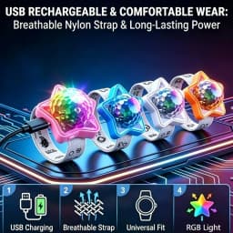 RGB Disco Wrist Projector Light 4‑Pack Rechargeable Wearable 360° Dynamic Color Projection Night Light For Festival Dance Party