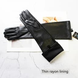 Women's Touch Screen Long Leather Gloves Thin Colored Sheepskin Fashion Stage Wear Autumn Silk Lining Sleeves