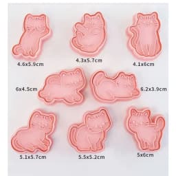 8Pcs Cat Cookie Mold Set Cartoon Cat Shape Cookie Stamp Fondant Cake Decoration Tools 3D Hand Pressure Plastic Biscuit Mold