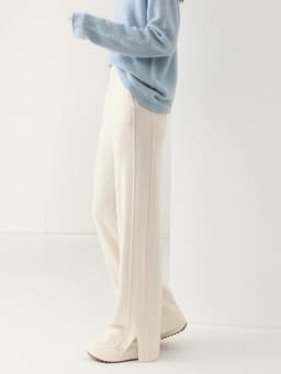 Women Wool Wide Leg Pants Threaded Elastic Waist Cashmere Trousers Autumn Winter 100% Merino Wool Knitted Soft Slit Design Pants