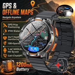 New Upgrade GPS Offline Map Position Smart Watch 1200mAh Battery IPX8 Swim Heart Rate 1.46”AMOLED Screen Men Women Fitness Watch