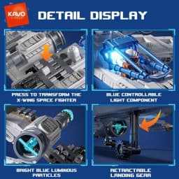 KAVOWORLD 1271pcs X-Wing Space Fighter Building Blocks Set with LED Light Up Mechanical Linkage Transformable Starship Bricks Retractable Landing Gear Display Model Construction Toy Space Vehicle with Pilot Bricks Gift for Adults Teens Space Birthday