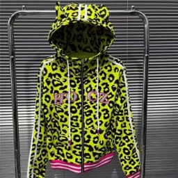 Yellow Leopard Print Devil Horn Hoodie Zipper Jacket Men Women Casual Comfortable Long Sleeve Sweatshirt European Style