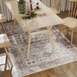 HOMCOM Machine Washable Area Rug, 4'x6' Vintage Oriental Medallion Distressed Rugs for Living Room, Non-Slip Low Pile Boho Carpet for Bedroom Dining Room, Soft Printed Floor Mat, Tan