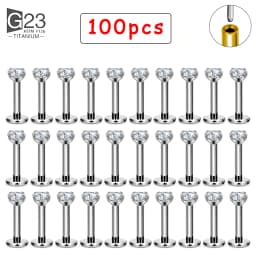 50/100Pcs ASTM F136 Titanium Labret Piercing 16G Flatback CZ Ear Lip Stud Cartilage Tragus Earring Tongue Stud Body Jewelry