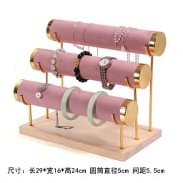 New Solid Wood Pink Velvet Jewelry Display Stand Ring Earrings Bracelet Necklace Watch Pendant Storage Display Stand