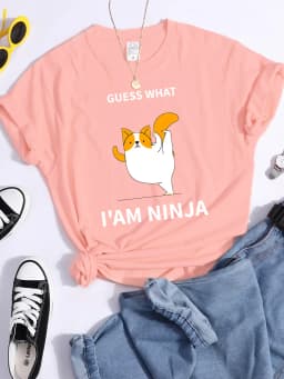 Guess What I Am Ninja Kawaii Cat Tshirts Women'S Street Cool T-Shirts Personality Hip Hop Clothes Sport Casual Crop Top Female