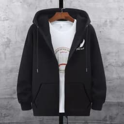 Sweatshirt for Men Coat Jacket Plush Lined Cardigan Hoodie Front Pockets Warm Zipper Lamb Wool Printed Feather Autumn Winter Red